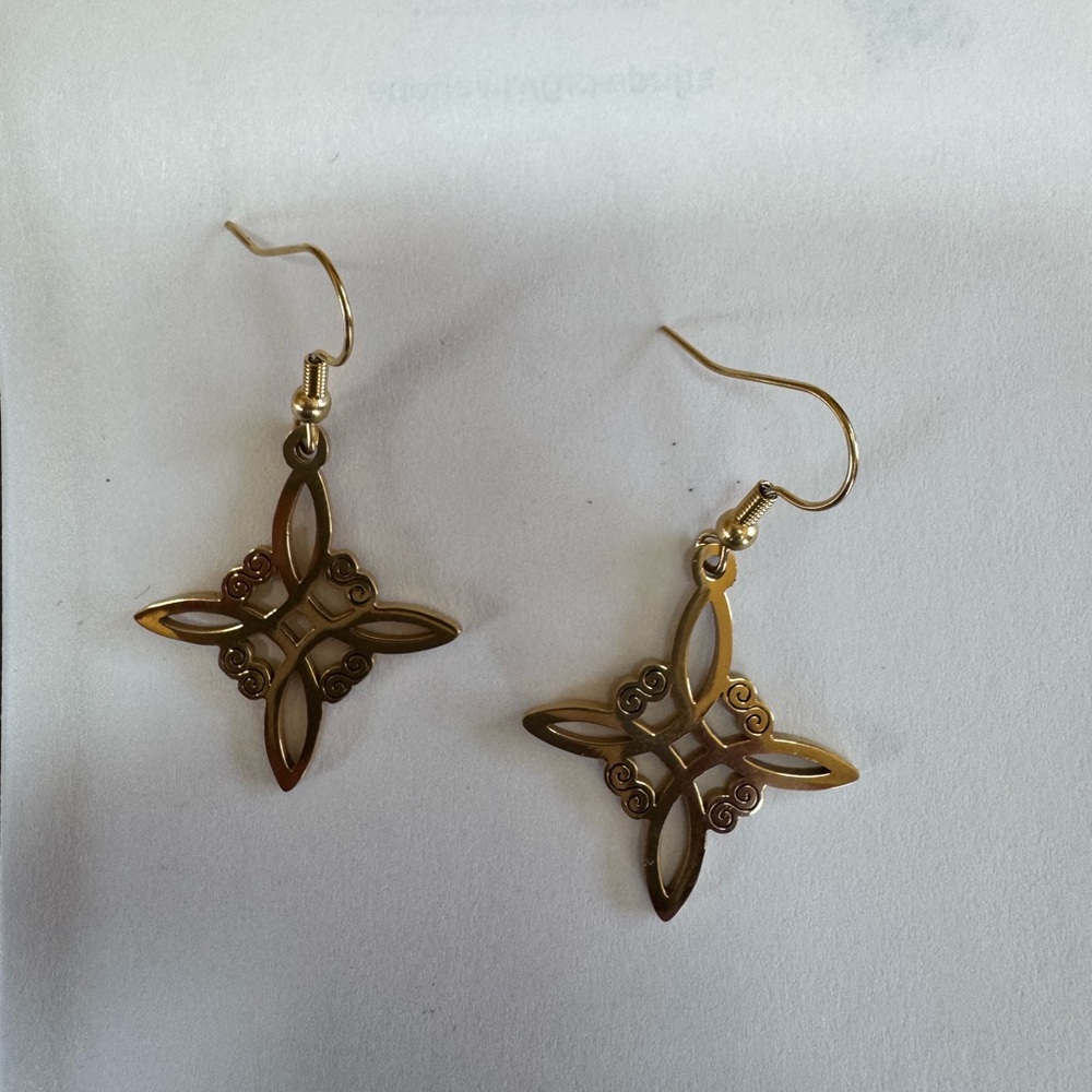 Gold Filigree Cross Drop Earrings - Unbranded